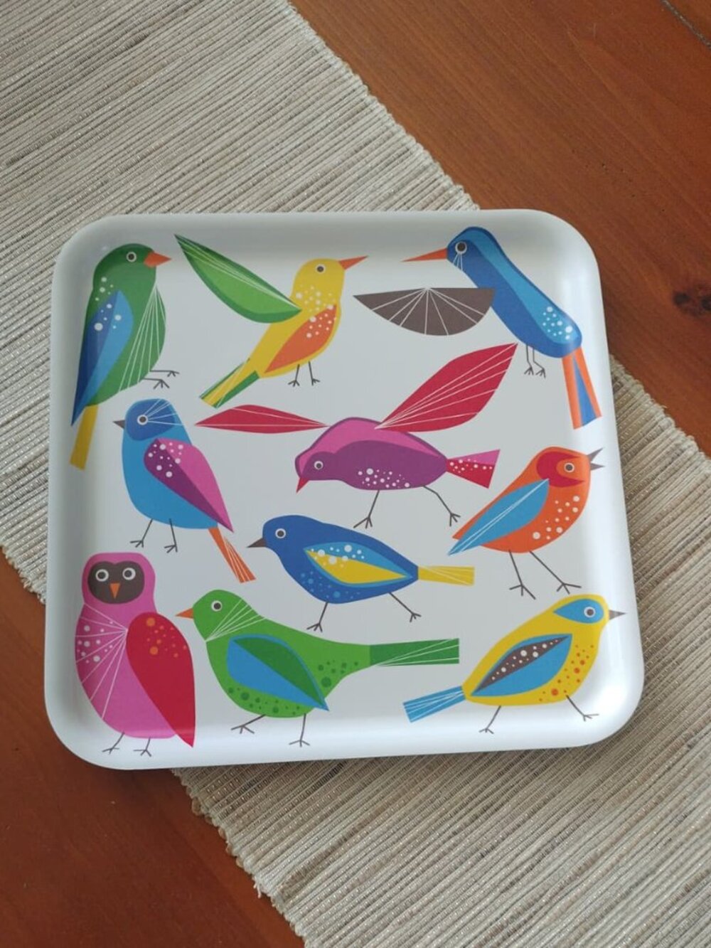 IKEA Square Plastic Tray Birds 13x13” Serving Tray Colorful MCM style